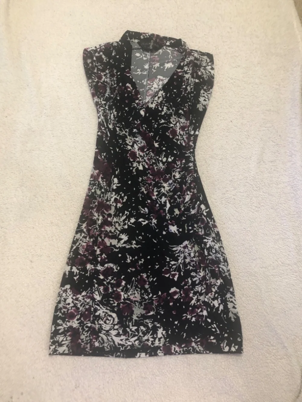 Kamali Kulture Cap Sleeve Side Draped Dress Black Abstract Size S - Picture 2 of 5